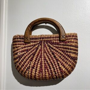 Handcrafted Straw Bag with Wooden Handles